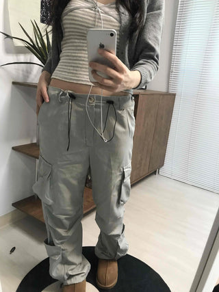 Elastic Waist Cotton Velcro Utility Cargo Pants