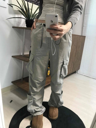 Elastic Waist Cotton Velcro Utility Cargo Pants