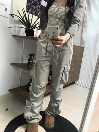 Elastic Waist Cotton Velcro Utility Cargo Pants