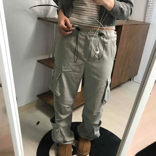 Elastic Waist Cotton Velcro Utility Cargo Pants