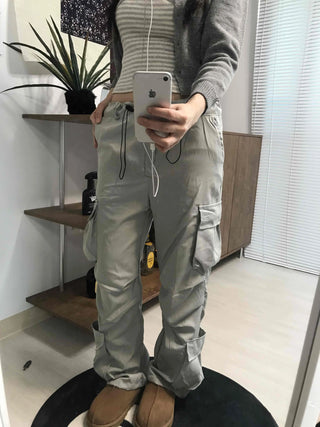 Elastic Waist Cotton Velcro Utility Cargo Pants