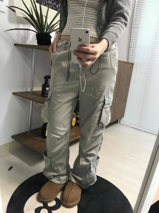 Elastic Waist Cotton Velcro Utility Cargo Pants