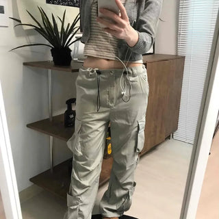 Elastic Waist Cotton Velcro Utility Cargo Pants