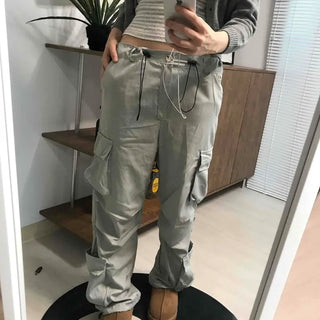 Elastic Waist Cotton Velcro Utility Cargo Pants