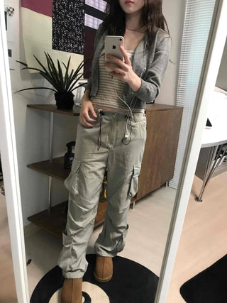 Elastic Waist Cotton Velcro Utility Cargo Pants