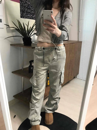 Elastic Waist Cotton Velcro Utility Cargo Pants