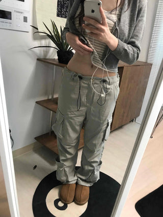Elastic Waist Cotton Velcro Utility Cargo Pants