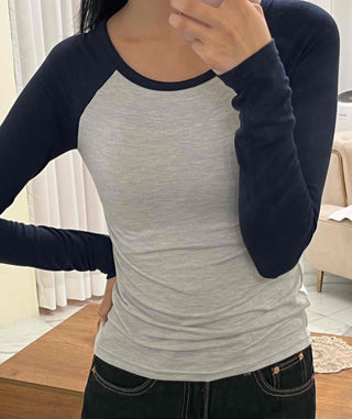 Daily Color Block Round Neck Slim Fit Long Sleeve T-shirt