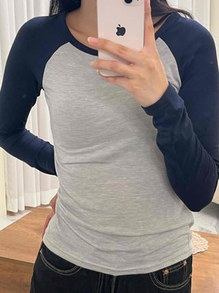 Daily Color Block Round Neck Slim Fit Long Sleeve T-shirt