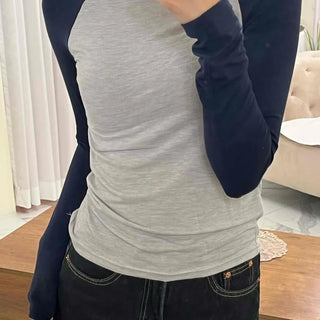 Daily Color Block Round Neck Slim Fit Long Sleeve T-shirt