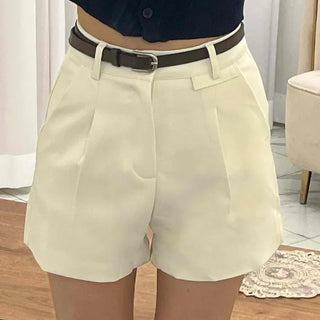 High-waisted Belted Pintuck Shorts