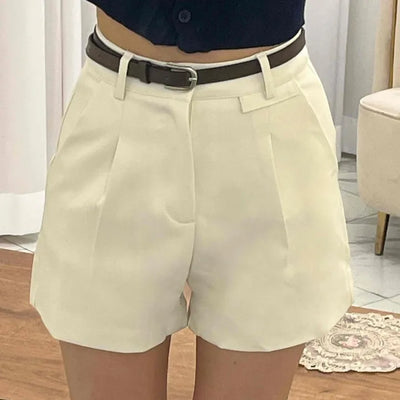 High-waisted Belted Pintuck Shorts