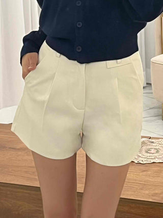 High-waisted Belted Pintuck Shorts