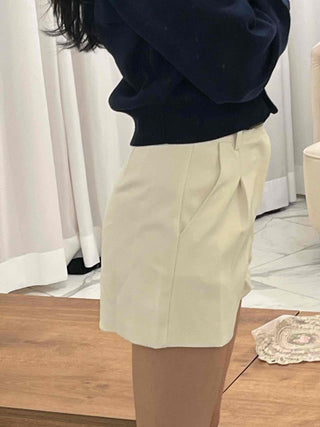 High-waisted Belted Pintuck Shorts