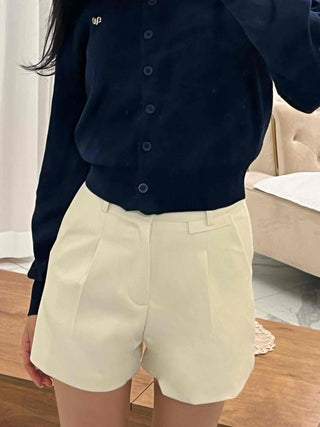 High-waisted Belted Pintuck Shorts