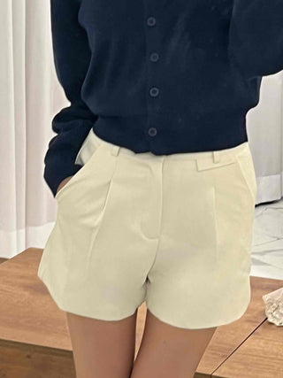 High-waisted Belted Pintuck Shorts