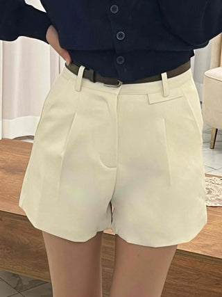 High-waisted Belted Pintuck Shorts