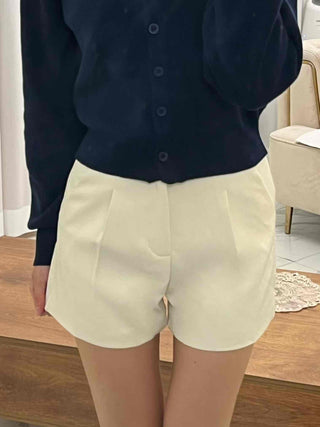 High-waisted Belted Pintuck Shorts