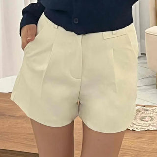 High-waisted Belted Pintuck Shorts