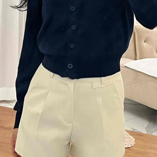 High-waisted Belted Pintuck Shorts