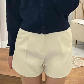 High-waisted Belted Pintuck Shorts