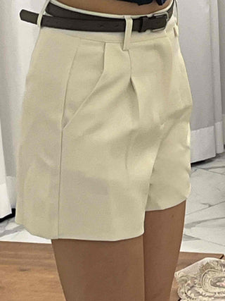 High-waisted Belted Pintuck Shorts