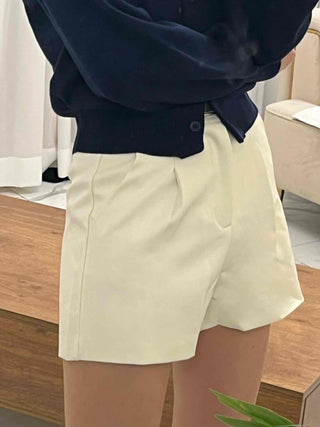 High-waisted Belted Pintuck Shorts