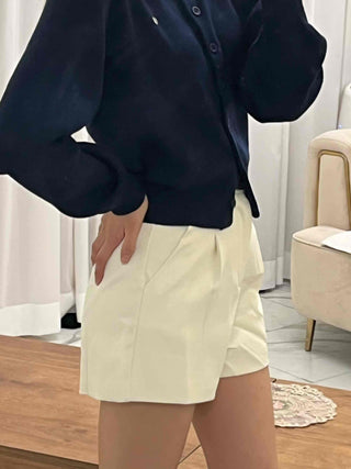 High-waisted Belted Pintuck Shorts