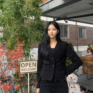 Office Semi-Crop Double-Button Tailored Jacket