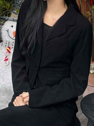Office Semi-Crop Double-Button Tailored Jacket