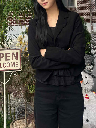 Office Semi-Crop Double-Button Tailored Jacket
