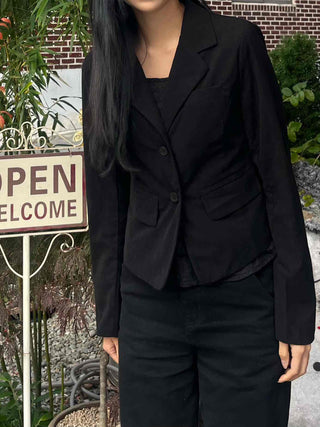 Office Semi-Crop Double-Button Tailored Jacket
