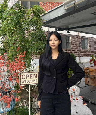 Office Semi-Crop Double-Button Tailored Jacket