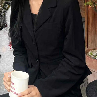 Office Semi-Crop Double-Button Tailored Jacket