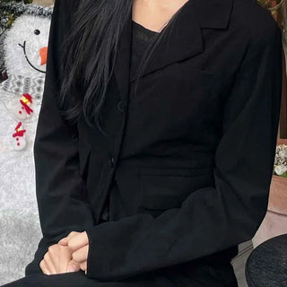 Office Semi-Crop Double-Button Tailored Jacket