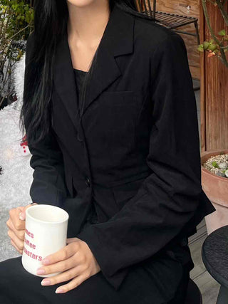 Office Semi-Crop Double-Button Tailored Jacket