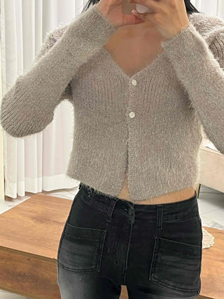 Fluffy Baby Fit Sleeve Crop Cardigan