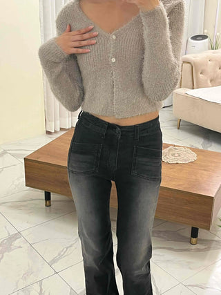 Fluffy Baby Fit Sleeve Crop Cardigan