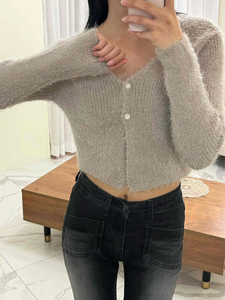 Fluffy Baby Fit Sleeve Crop Cardigan