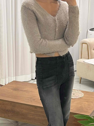 Fluffy Baby Fit Sleeve Crop Cardigan