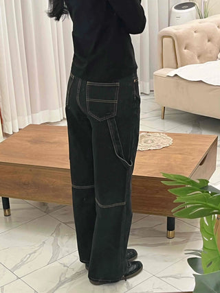 Stitched Color Block Super Wide Denim Pants