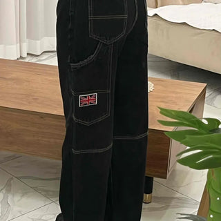 Stitched Color Block Super Wide Denim Pants