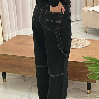 Stitched Color Block Super Wide Denim Pants