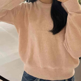 Soft Pastel Balloon Sleeve Round Neck Knit