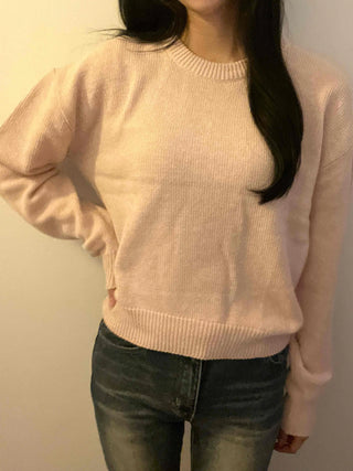 Soft Pastel Balloon Sleeve Round Neck Knit