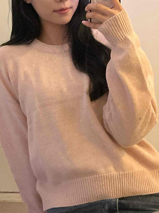 Soft Pastel Balloon Sleeve Round Neck Knit