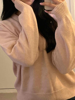 Soft Pastel Balloon Sleeve Round Neck Knit