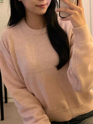 Soft Pastel Balloon Sleeve Round Neck Knit