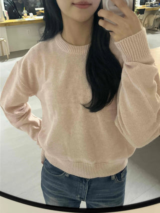 Soft Pastel Balloon Sleeve Round Neck Knit
