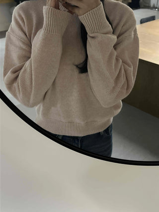 Soft Pastel Balloon Sleeve Round Neck Knit